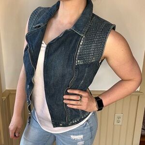 Guess Sleeveless Moto Denim Vest Grunge Biker Y2K Streetwear Distressed S Edgy